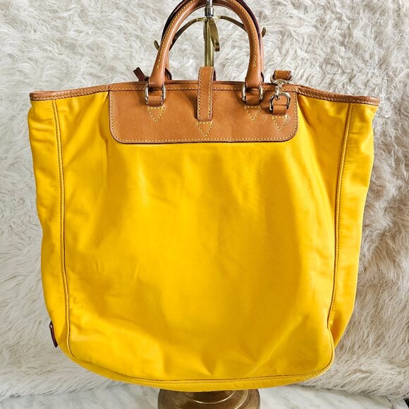 Dooney and Bourke Mustard Yellow Nylon Tote Satchel - Picture 3 of 12
